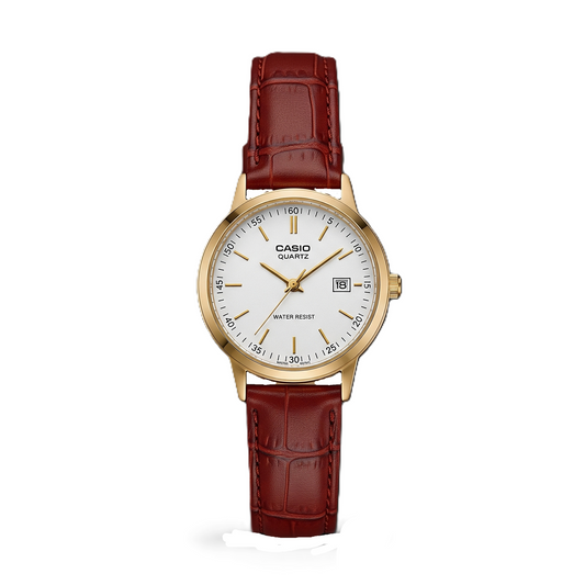 Casio MTP-1183Q-7A Women Gold Analog Watch w-Croc-Leather Band & Date